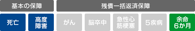 基本の保障 死亡、高度障害　残債一括返済保障 余命6か月