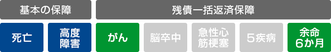 基本の保障 死亡、高度障害　残債一括返済保障 がん、余命6か月