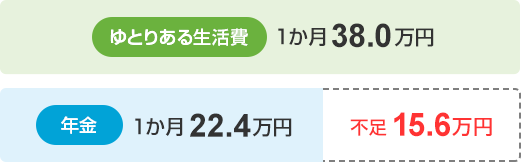 ゆとりある生活費 1か月 38.0万円　年金 1か月 22.0万円　不足 16万円